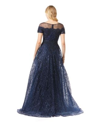 Women's Sheer Boat Neck Ball Gown