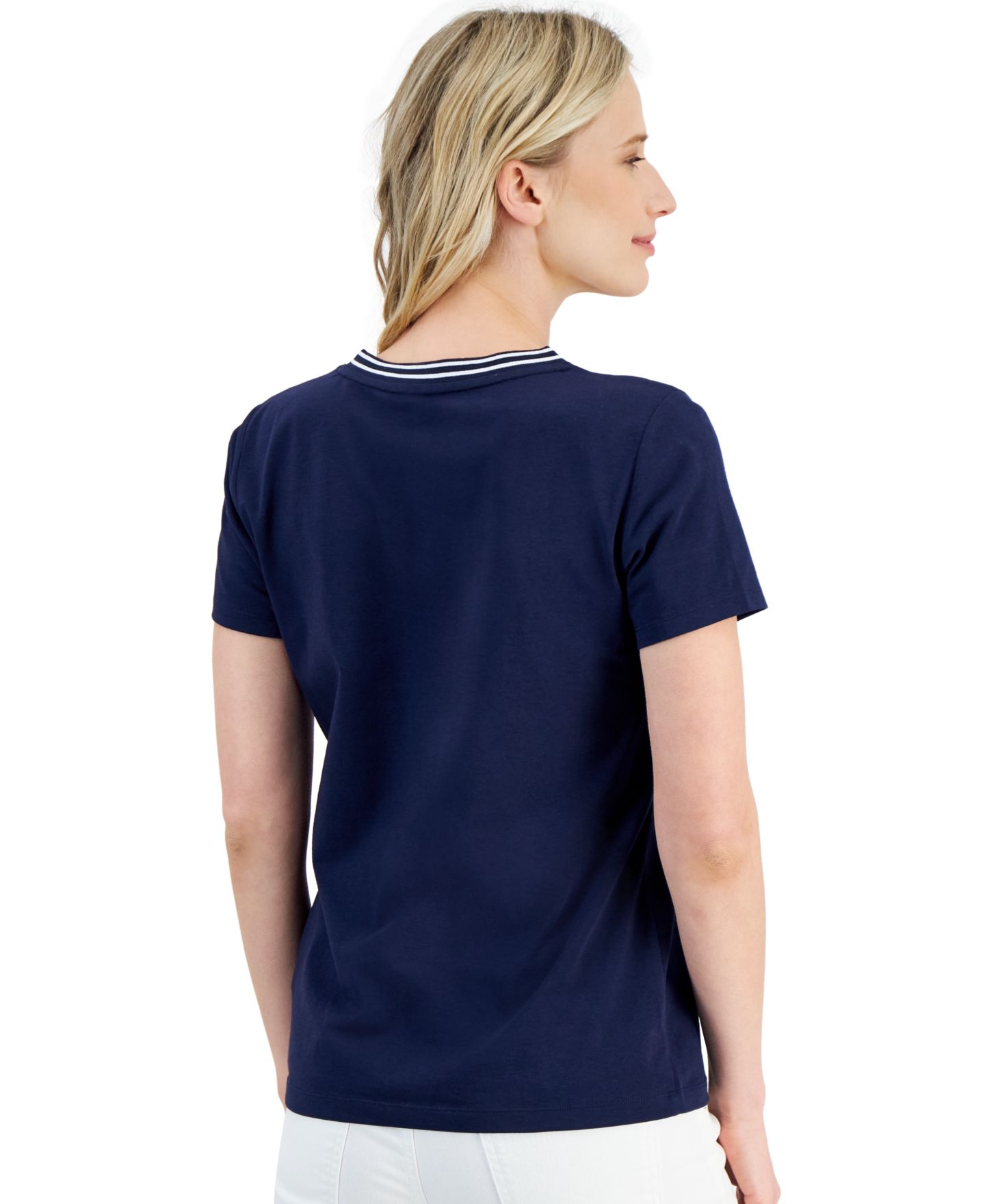 Женский топ Nautica Solid Stripe-Trim V-Neck Top, цвет: Синий — фото 3