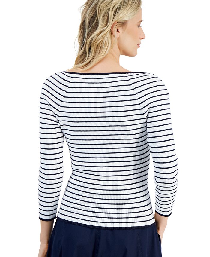 Nautica Women's Striped Cotton Sweater - Long Sleeve Crewneck Pullover, Soft & Casual - View #8