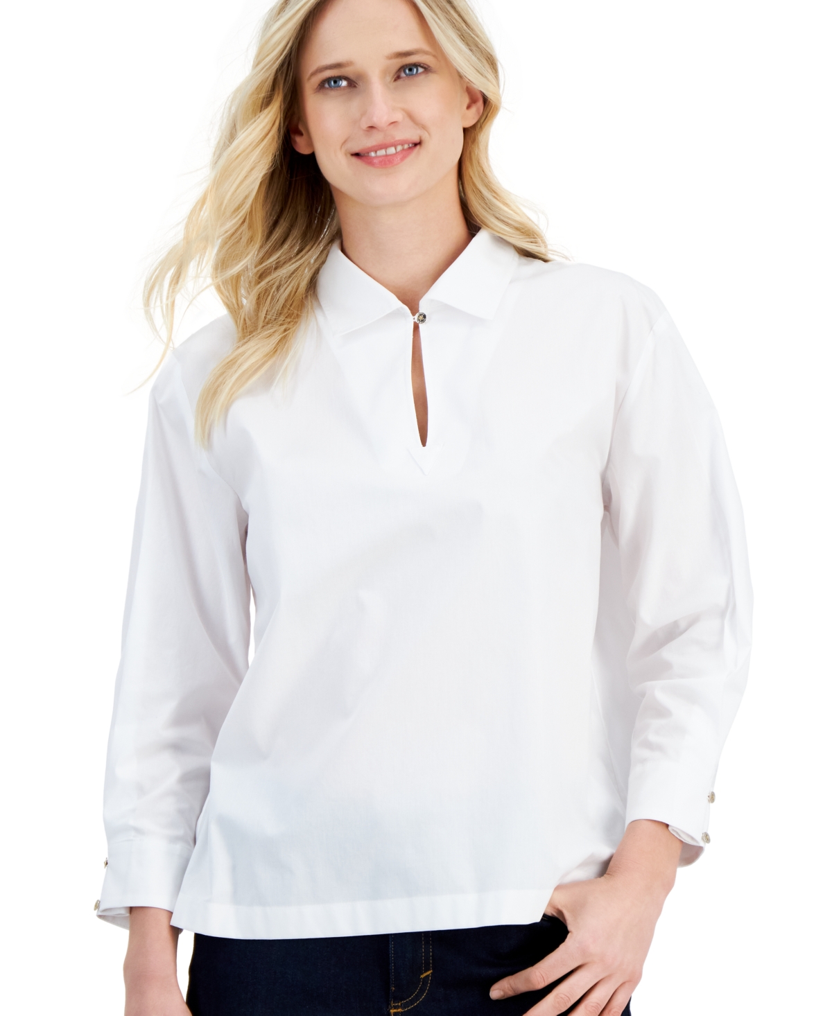 Shop Nautica Women's Cotton Sailor Solid-color Popover Top In White