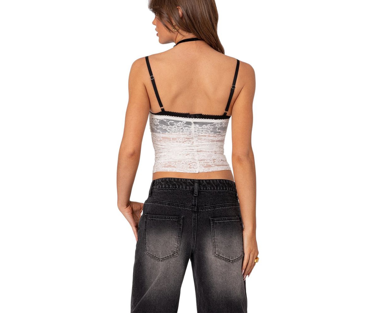Edikted Womens Eleanor Bra Detail Sheer Lace Top