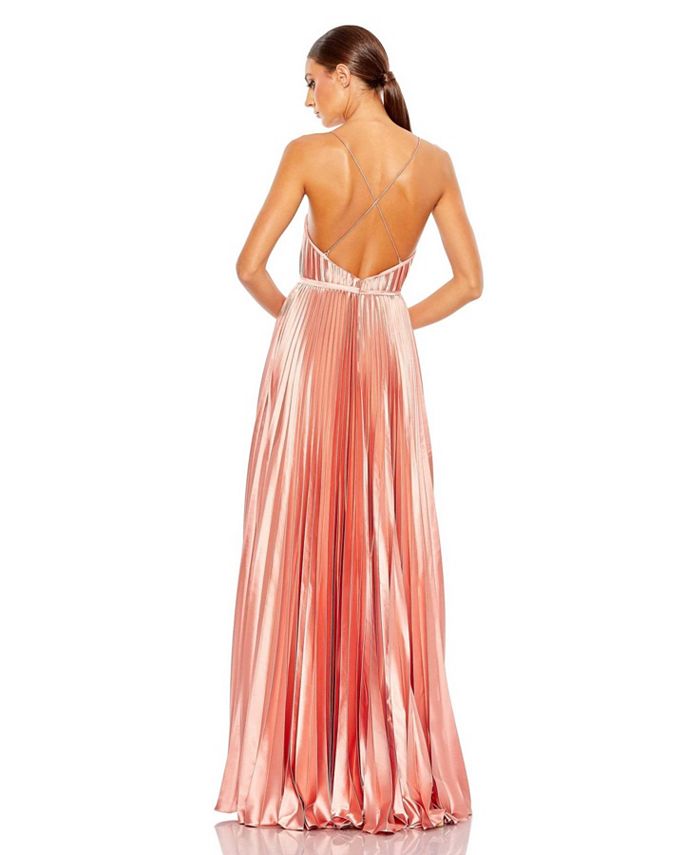 Mac Duggal Women's Ieena Plunge Neck Pleated Evening Gown - Macy's