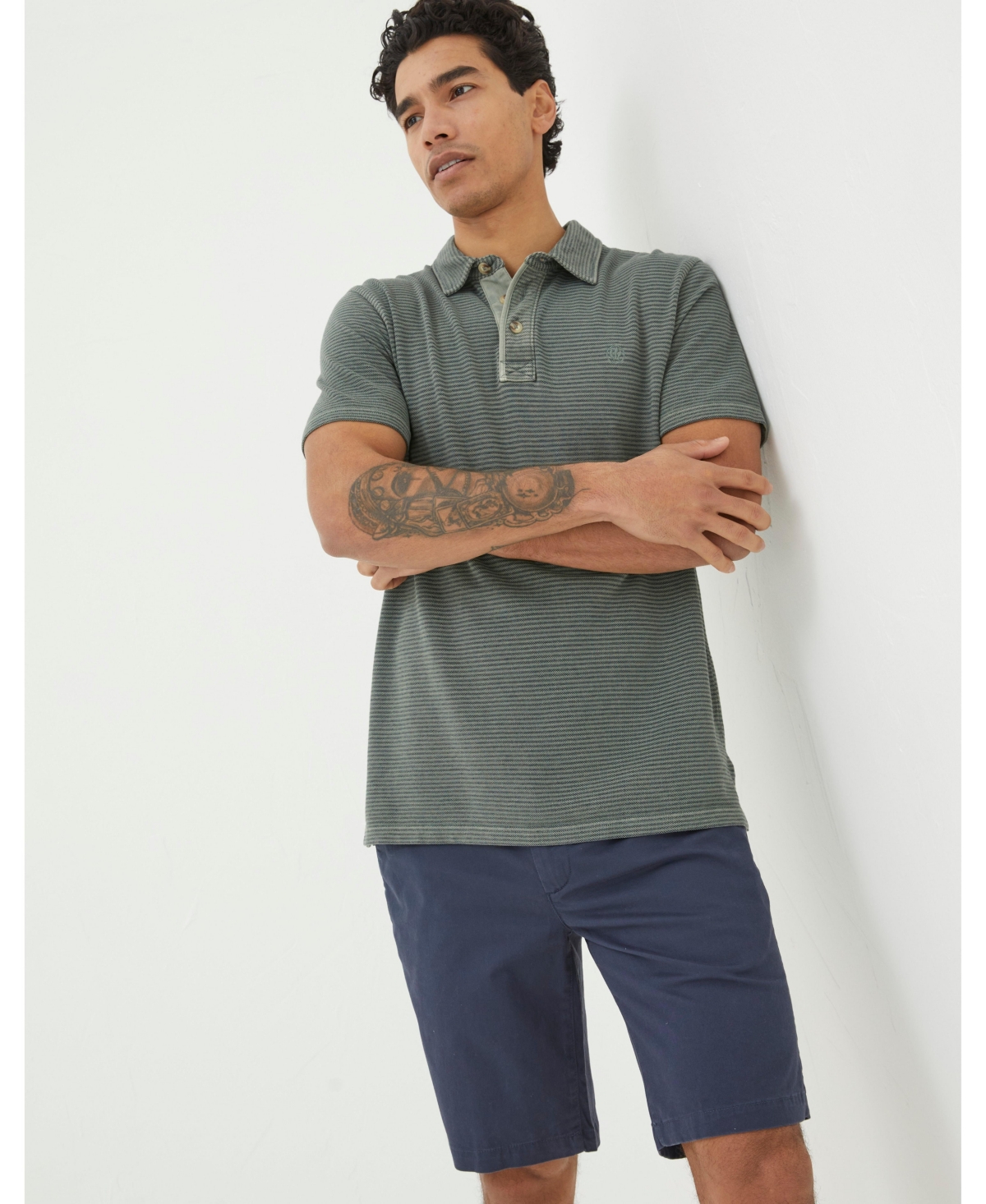 Fat Face Men's Organic Cotton Fine Stripe Polo Shirt - Green