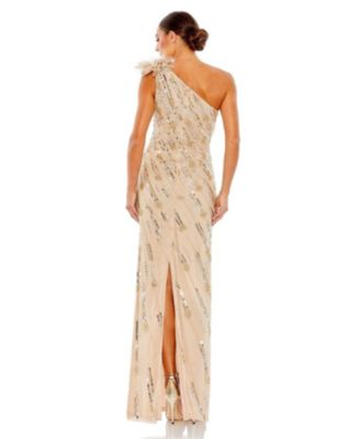 Women's Embellished Floral Detail One Shoulder Gown