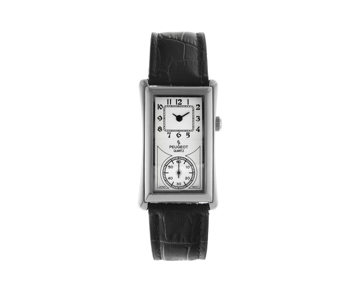 Men's 40x24 mm Silver Large Remote Sweep Leather Strap watch - Black