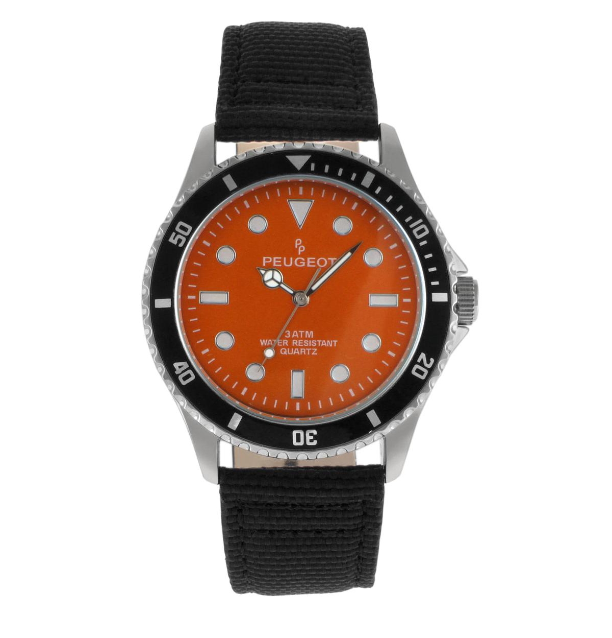 Men's 42mm Sport Bezel Watch with Orange Dial and Canvas Strap - Black
