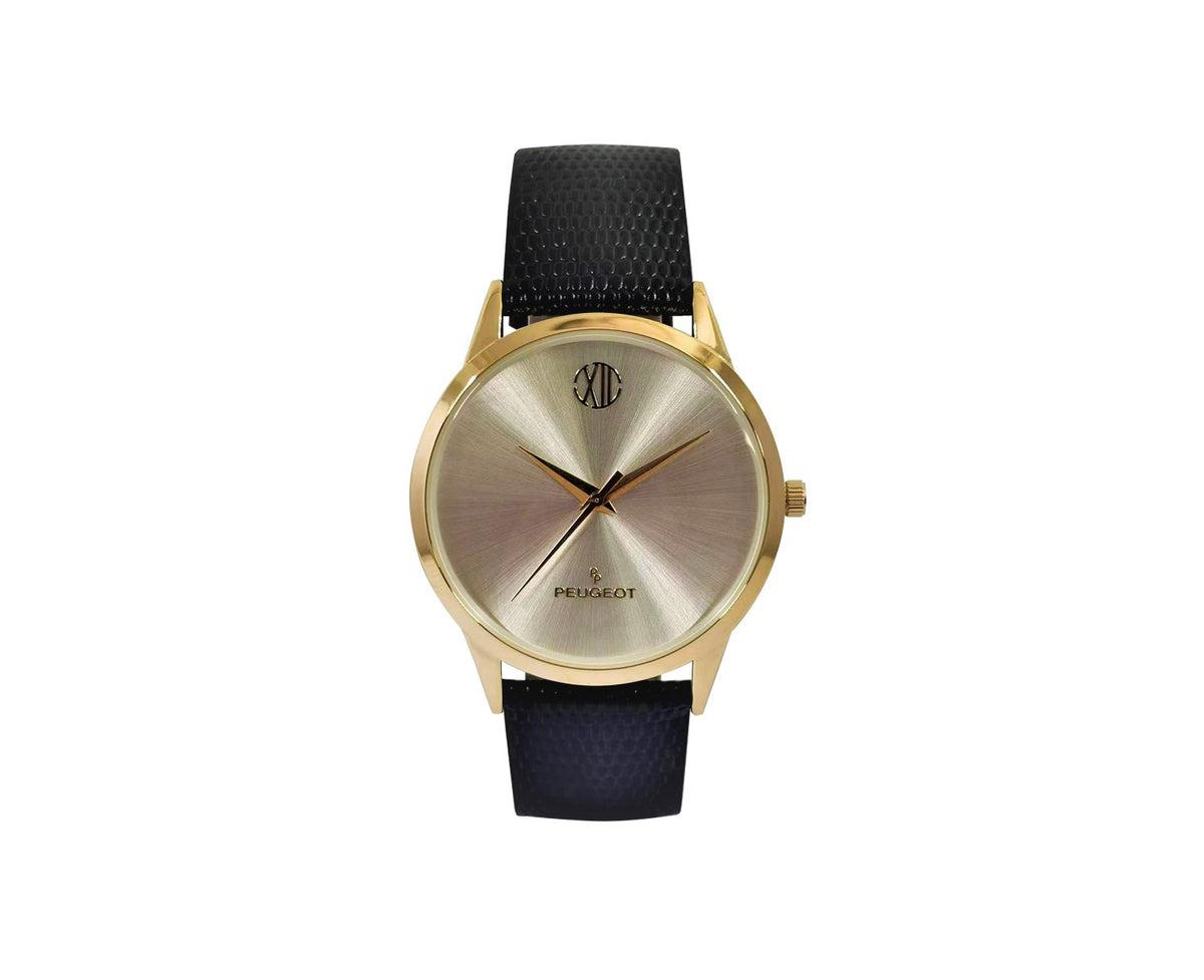 Men's 40mm Wafer Slim Round Gold-Plated Case Watch-Champagne - Black