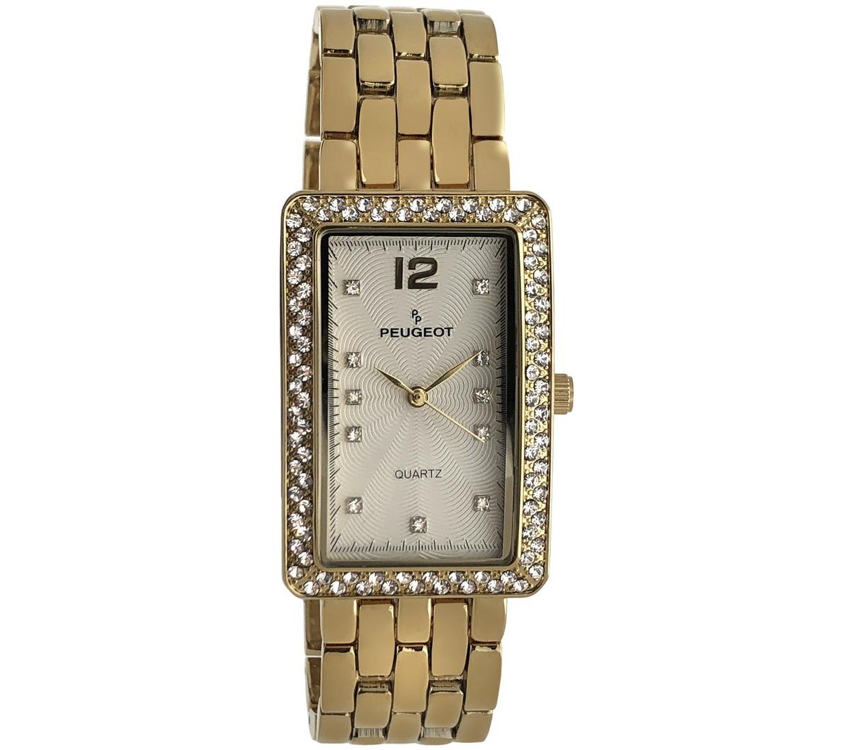 Women's Gold Bracelet Watch with Crystal Bezel and Gold-Tone Bracelet Strap - Gold