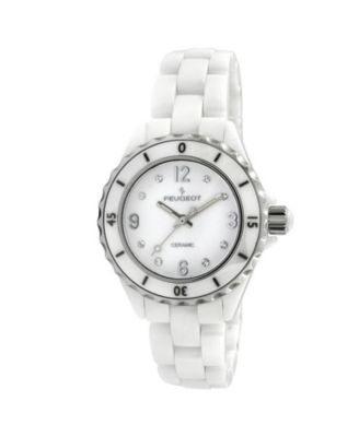 Peugeot Women s 36mm White Genuine Ceramic Strap Watch with Sport Bezel Macy s