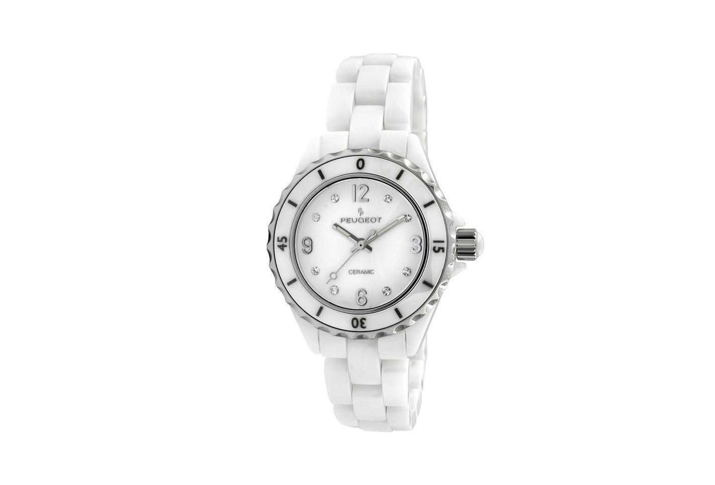 Женские часы Peugeot 36mm White Genuine Ceramic Strap Watch with Sport Bezel, цвет: Белый — фото 1