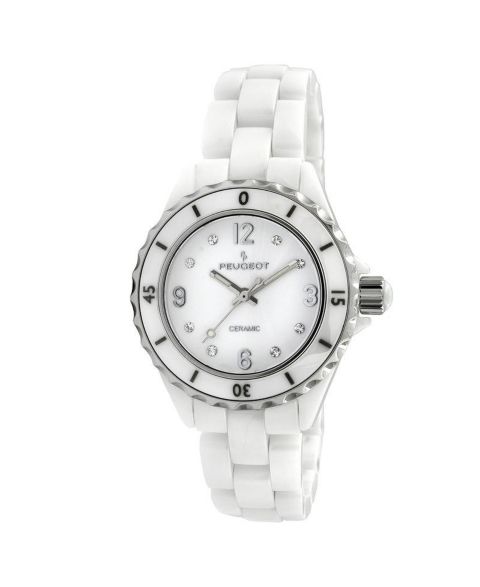 Женские часы Peugeot 36mm White Genuine Ceramic Strap Watch with Sport Bezel, цвет: Белый
