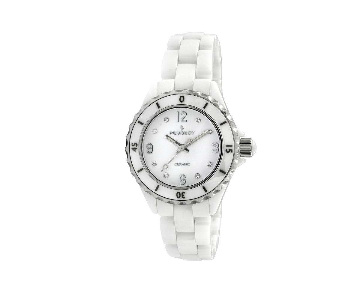 Women's 36mm White Genuine Ceramic Strap Watch with Sport Bezel - White