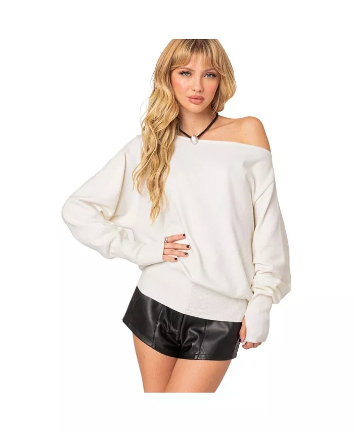 Women's Off Shoulder Oversized Sweater - thumbnail 4