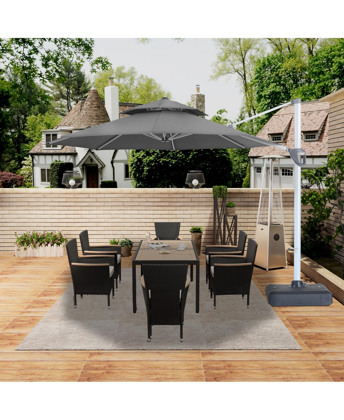 Mondawe 11ft 2-Tier Square Cantilever Outdoor Patio Umbrella with Included Cover