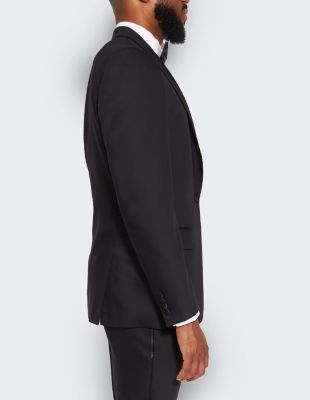 Men's Men s Black Wool Tuxedo Jacket with Satin Peak Lapels