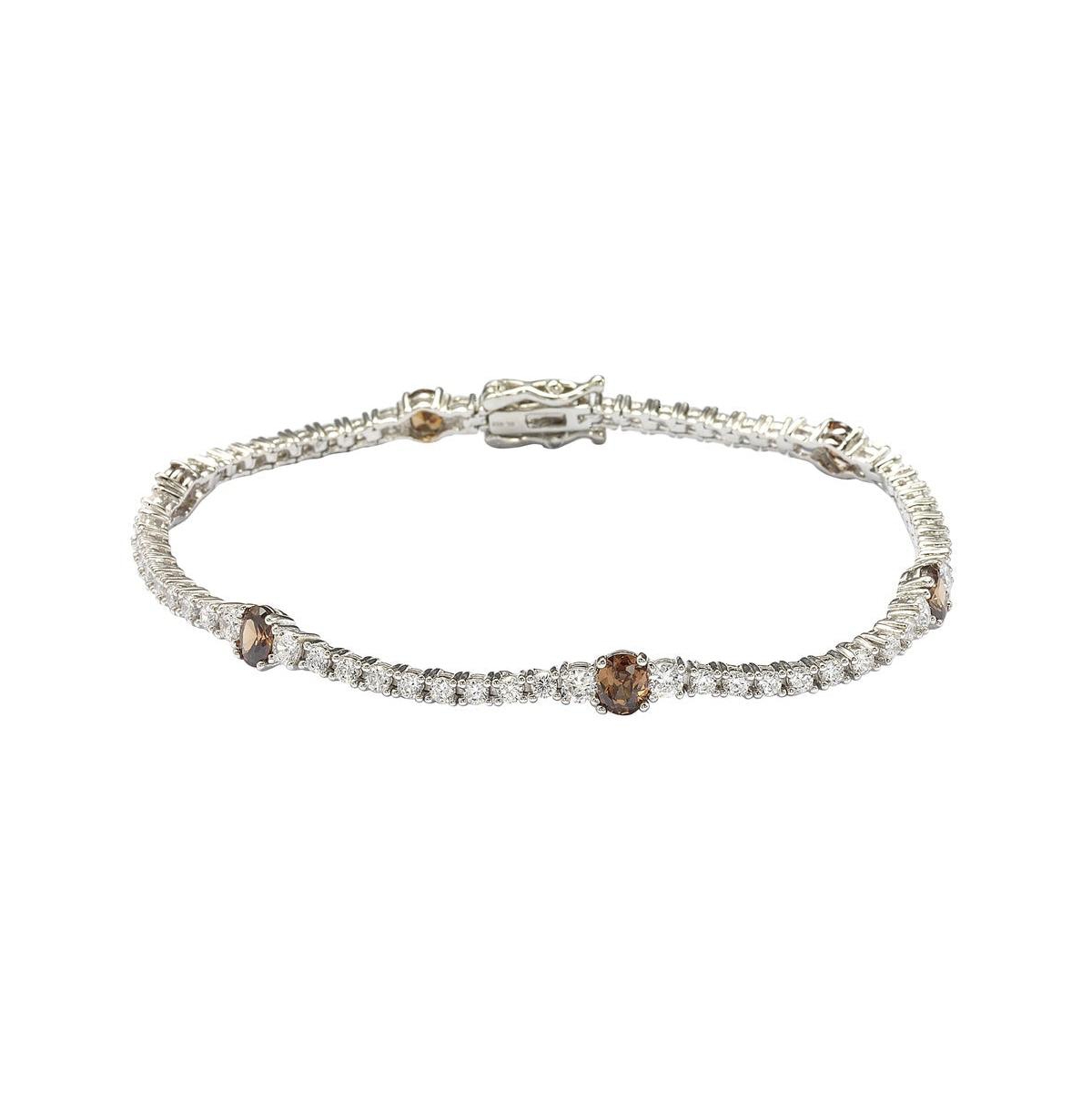 Suzy Levian Sterling Silver Brown and White Cubic Zirconia Tennis Bracelet - Brown