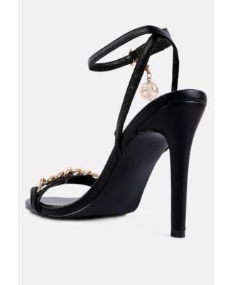 Womens Mooning Metal Chain Strap Stiletto Sandals