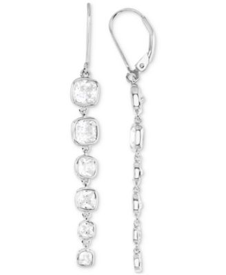 Cubic Zirconia Graduated Bezel Linear Drop Earrings 
