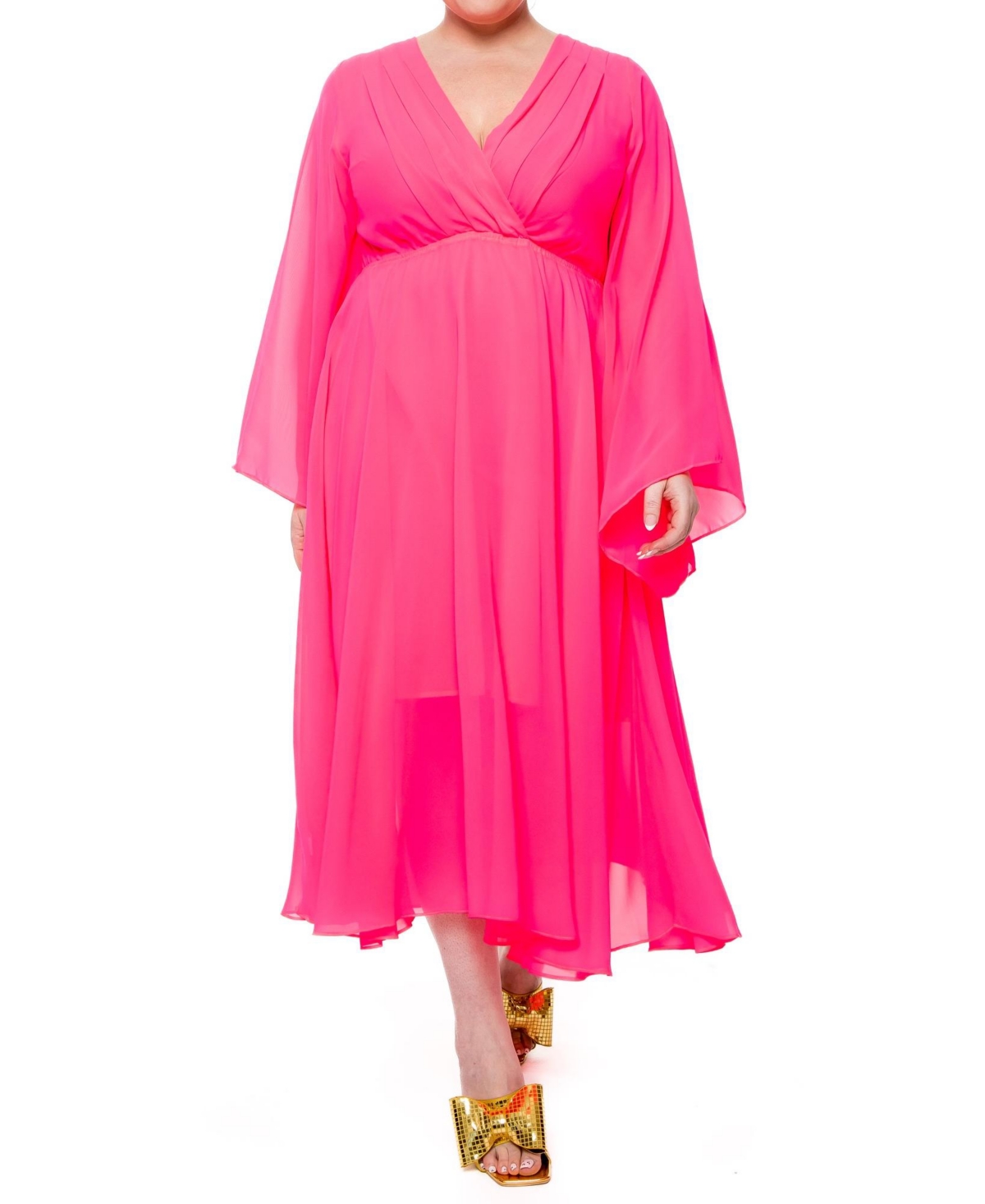 Plus Size Sunset Midi Dress - Neon pink