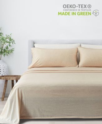 Heathered Melange T-shirt Jersey Knit Cotton Blend 4 Piece Sheet Set, Queen