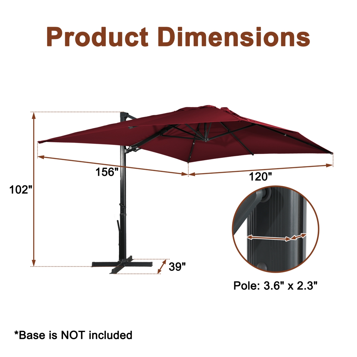 Mondawe 13ft Square Offset Cantilever Patio Umbrella for Outdoor Shade