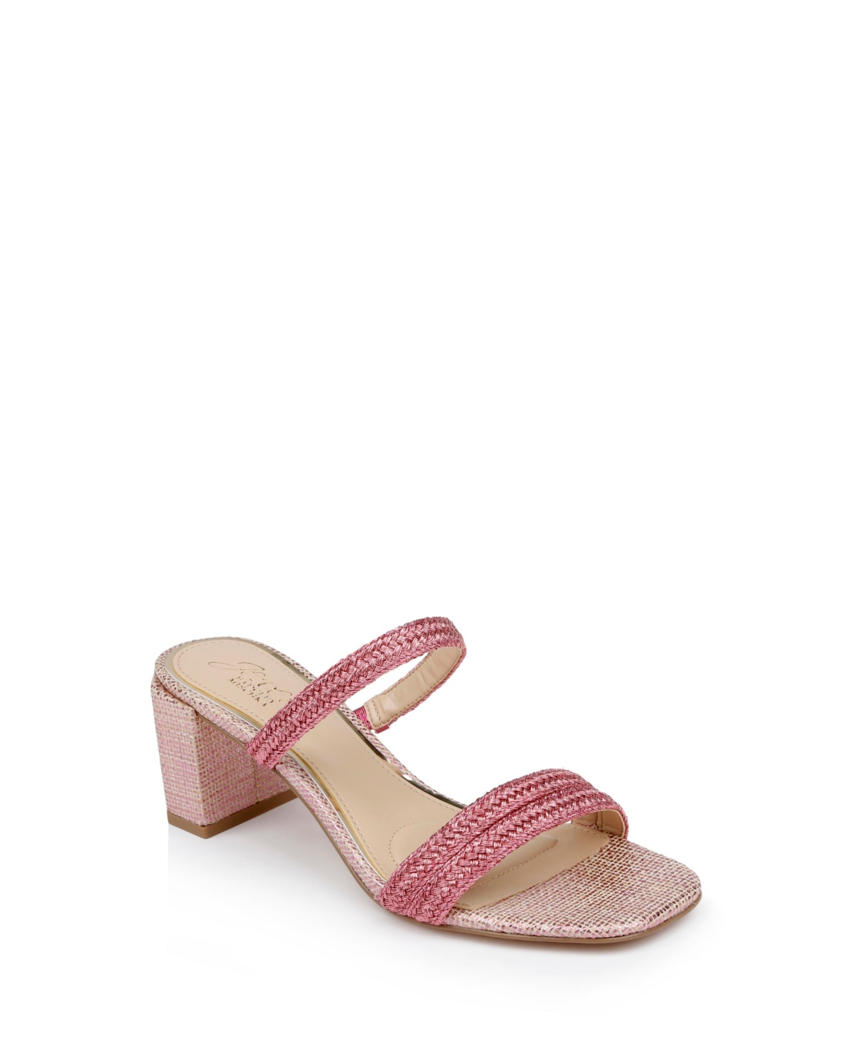 Shop Jewel Badgley Mischka Women's Heat Block Heel Slide Evening Sandals In Pink Raffia