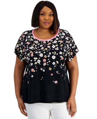 Tommy Hilfiger Plus Size Ditsy Doodle Printed Crewneck Top - Macy's