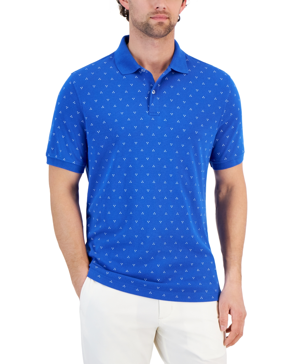 Shop Club Room Men's Taylor Printed Short Sleeve Novelty Interlock Polo Shirt, Created For Macy's In Blue Combo