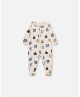 Deux Par Deux Organic Cotton One Piece Pajama - Printed Monsters Deux Par Deux Organic Cotton One Piece Pajama - Printed Monsters