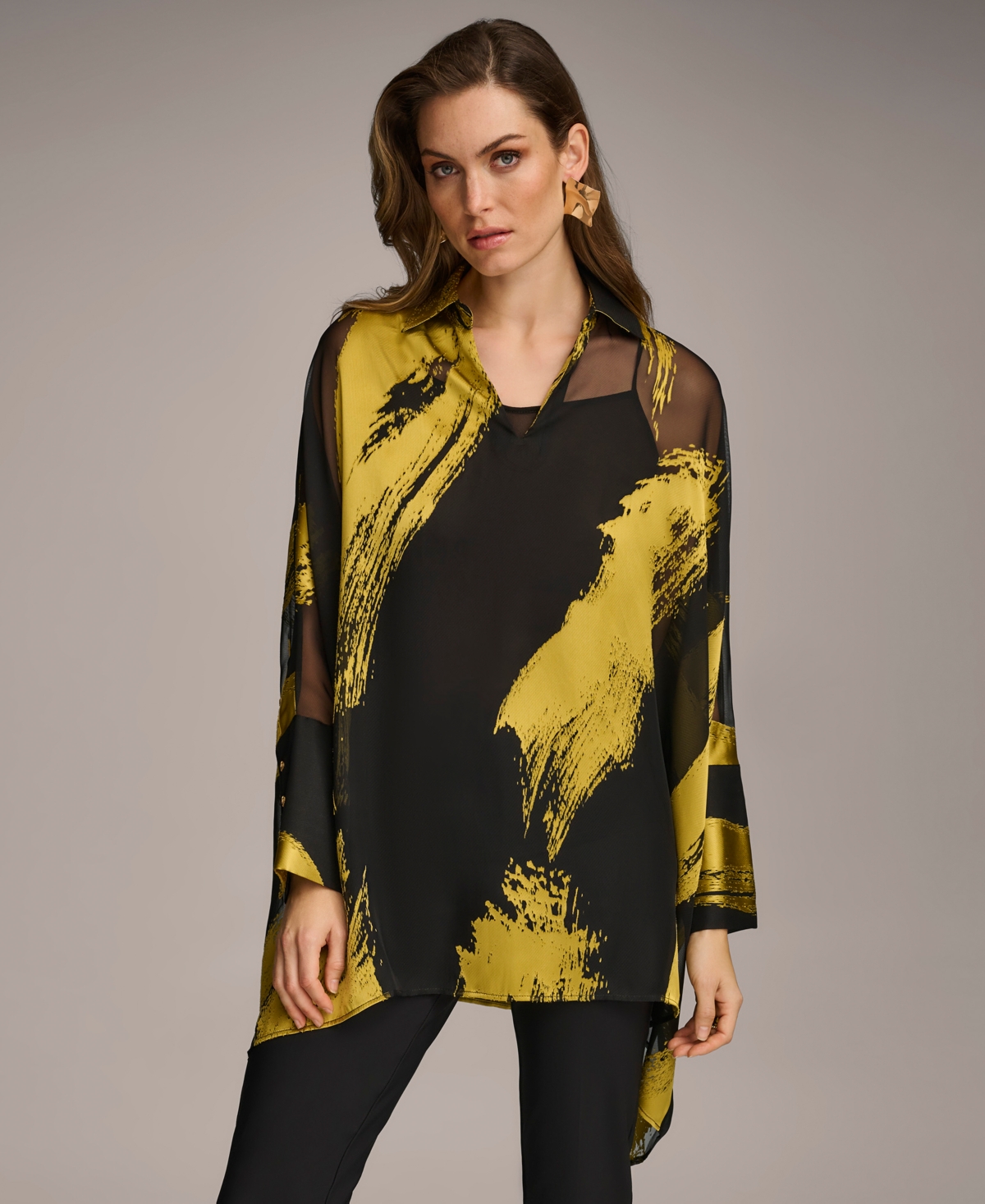 Women's Metallic Print Tunic - Black/Gold