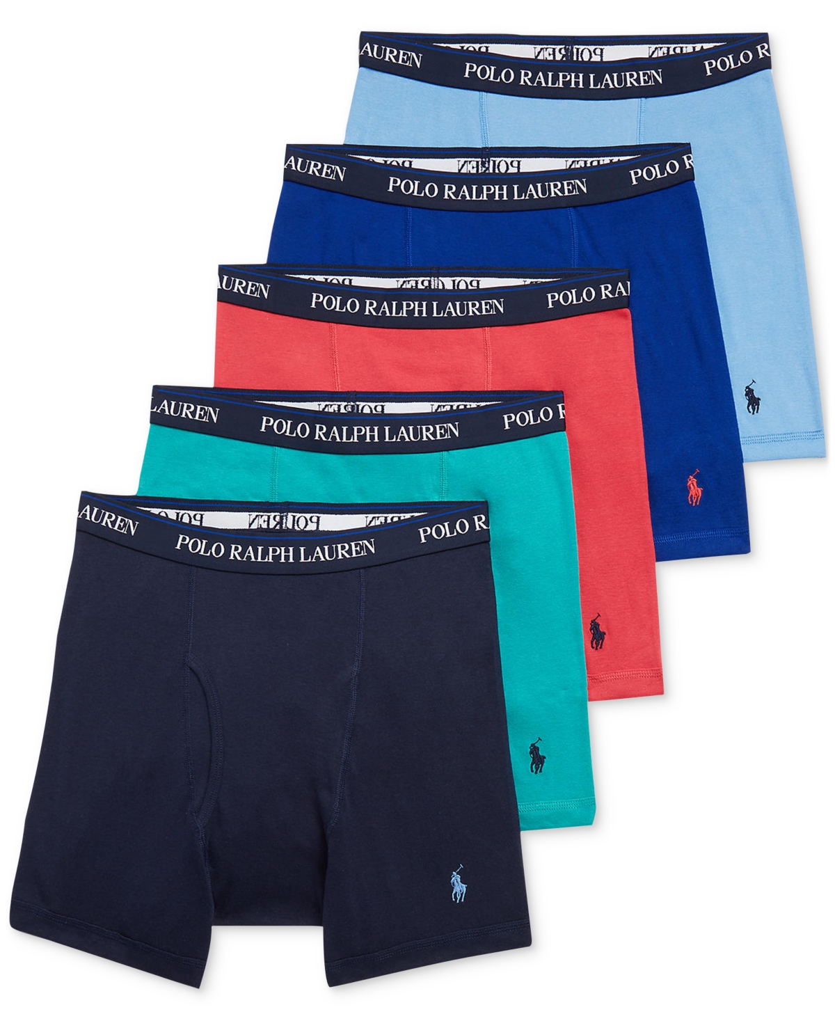 Polo Ralph Lauren Men's 5-pk. Classic-fit Cotton Boxer Briefs In Cruise Navy,western Turquoise,sunrise Re