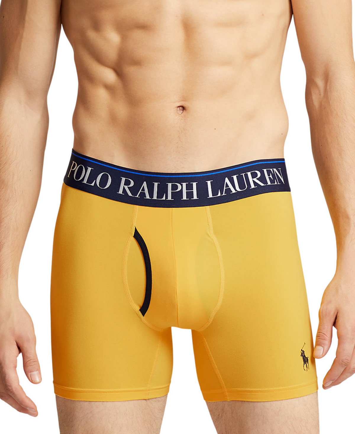 Shop Polo Ralph Lauren Men's 3-pk. 4d Flex Cooling Microfiber Boxer Briefs In Navy,pattern,yellow