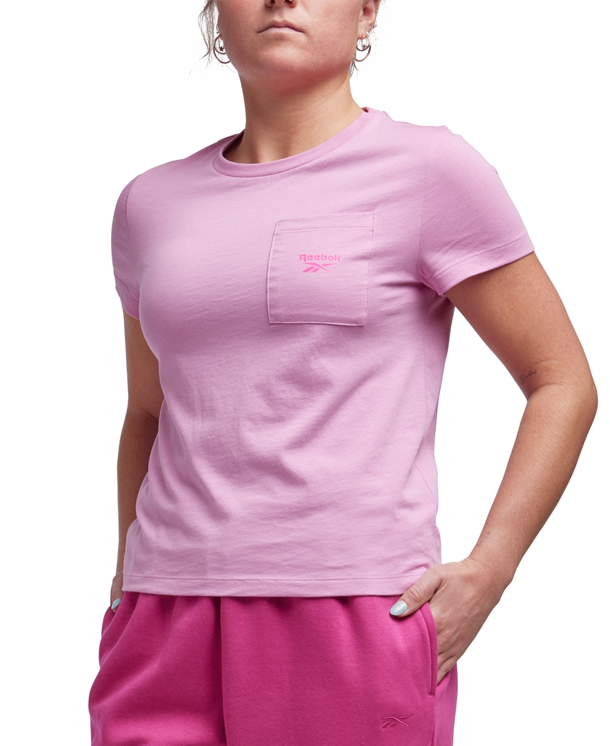 Reebok Women's Active Small-Logo Pocket Cotton T-Shirt