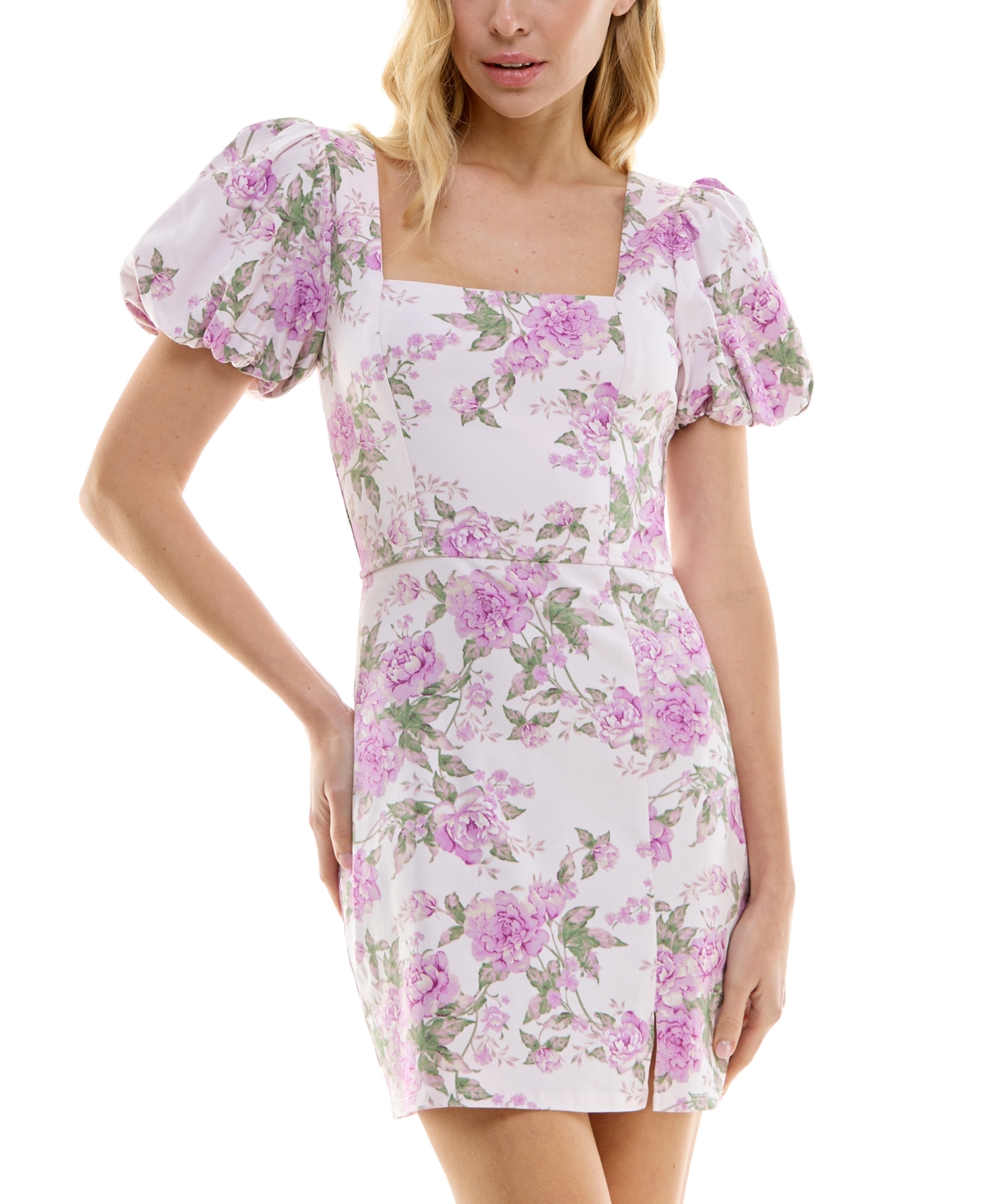 Shop Trixxi Juniors' Puff-sleeve Printed Bodycon Dress In Pink Floral