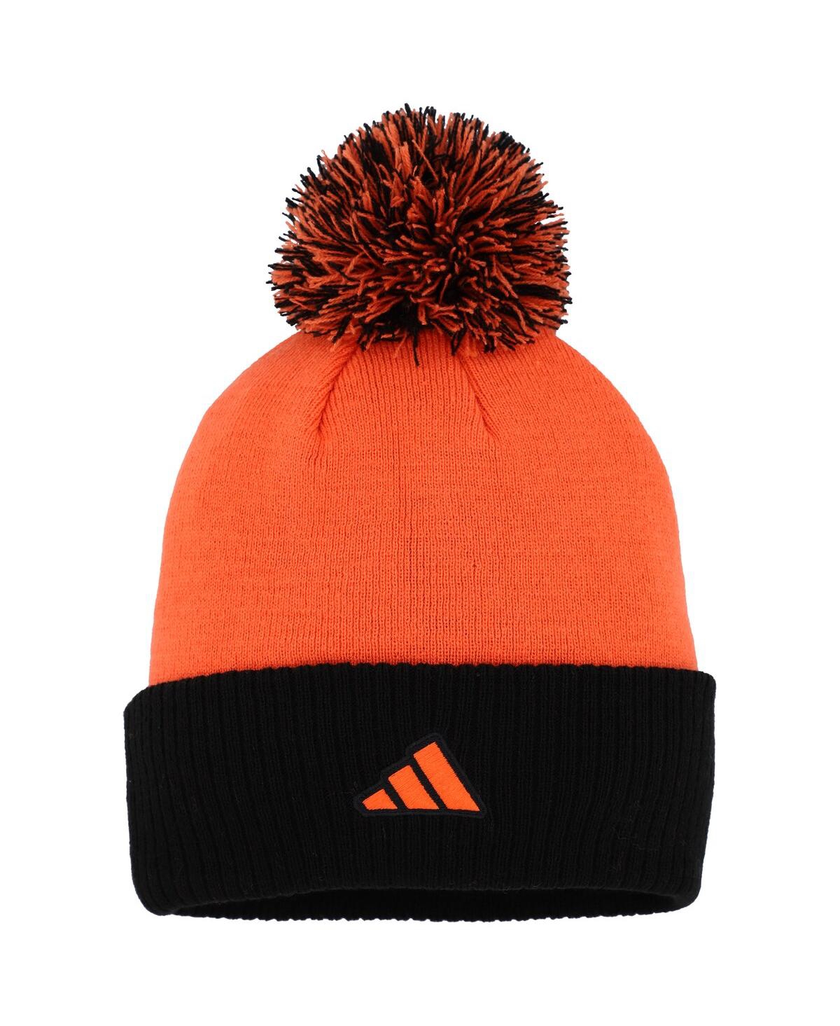 Shop Adidas Originals Women's Adidas Orange Philadelphia Flyers Laurel Cuffed Knit Hat With Pom