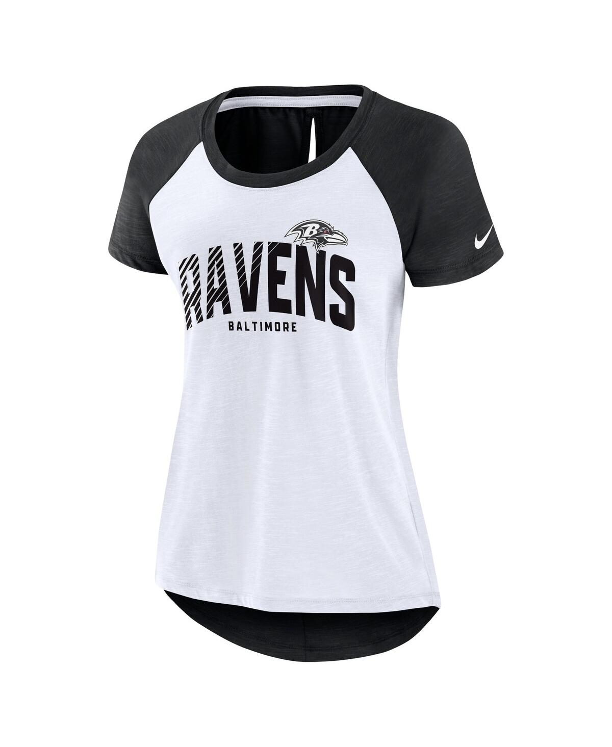 Shop Nike Women's  White, Heather Scarlet Baltimore Ravens Back Slit Lightweight Fashion T-shirt In White,heather Scarlet