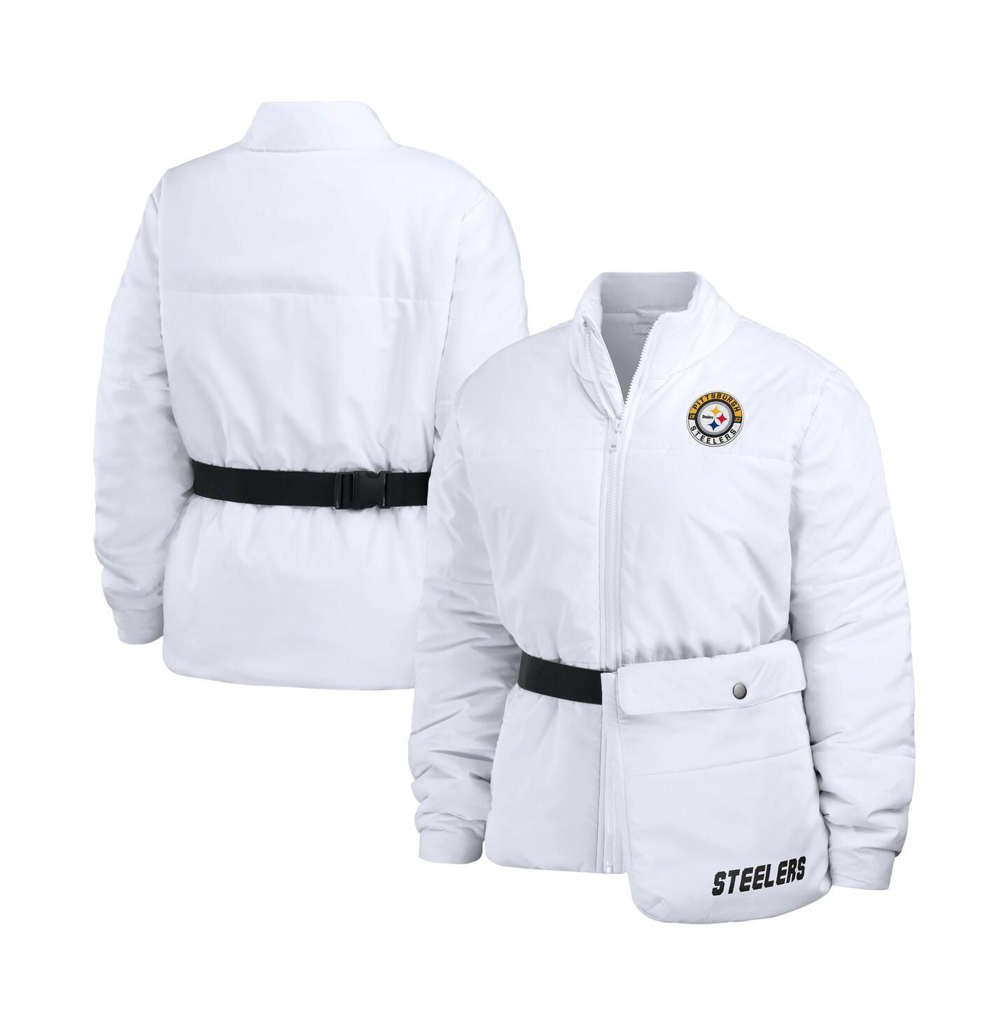 Женская куртка WEAR by Erin Andrews White Pittsburgh Steelers Packaway Full-Zip Puffer — фото 1