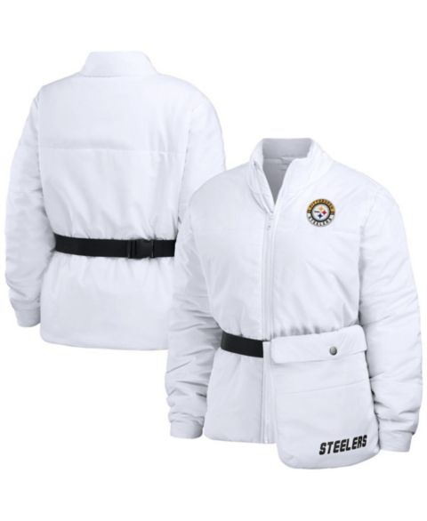 Женские куртки WEAR by Erin Andrews Women's White Pittsburgh Steelers Packaway Full-Zip Puffer Jacket