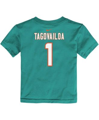 Toddler Boys and Girls Tua Tagovailoa Aqua Miami Dolphins Player Name and Number T-shirt
