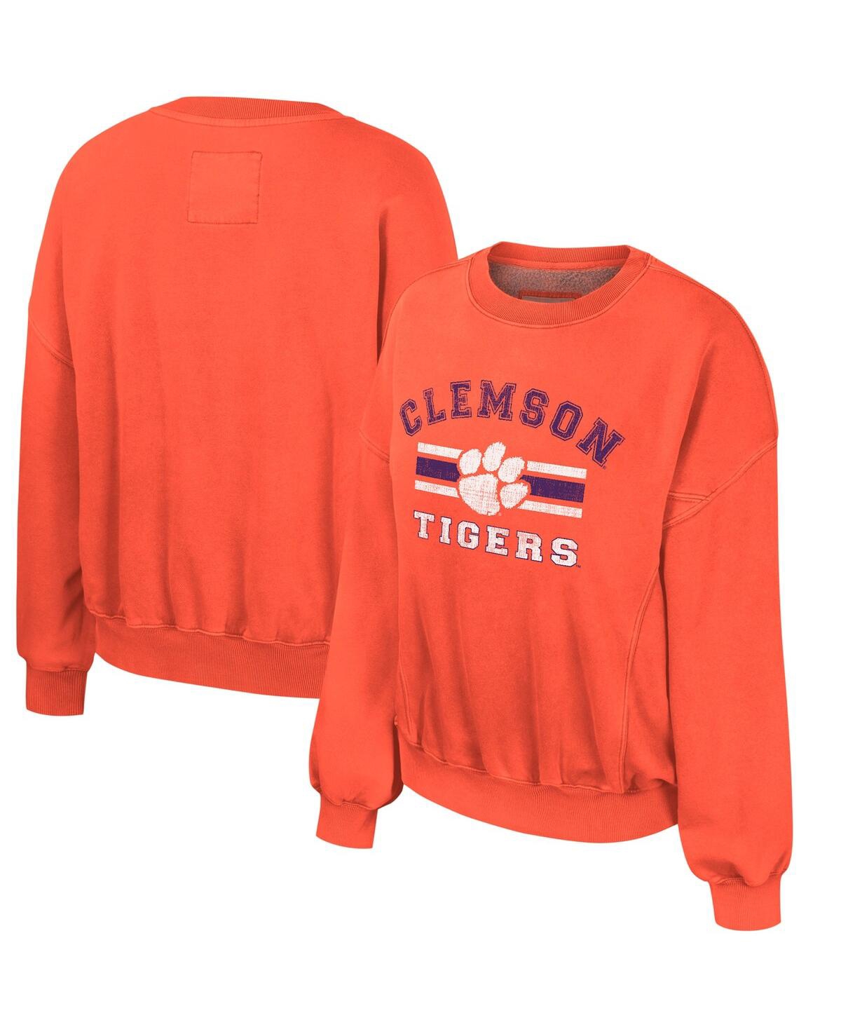 Women's Colosseum Orange Clemson Tigers Audrey Washed Pullover Sweatshirt - Orange
