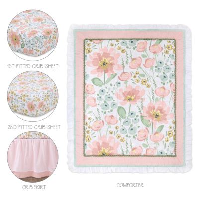 Wildflower Cotton Crib Bedding Set for Baby Girls, 4 Pieces