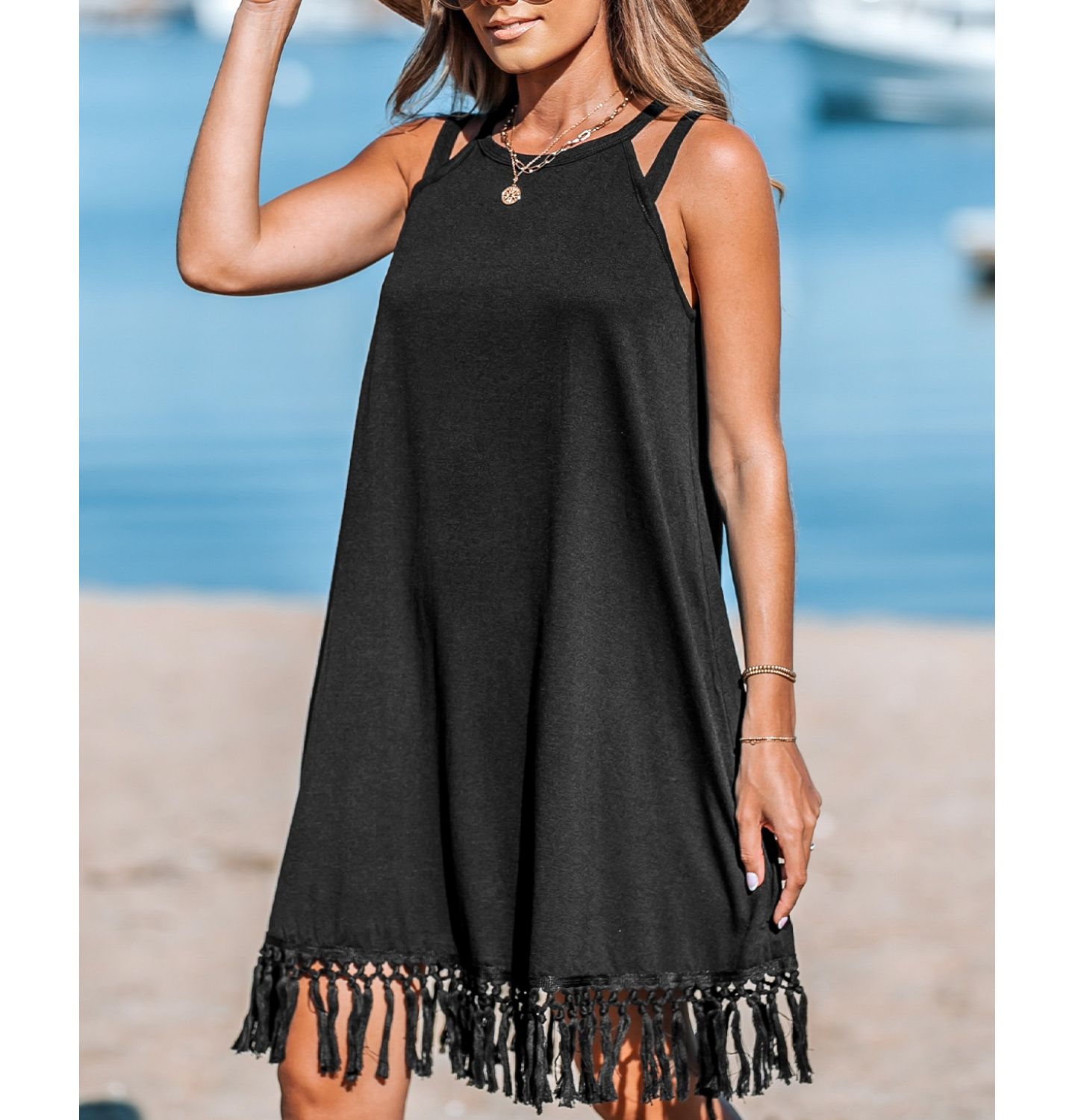 Женское платье Cupshe Boho Breeze Tassel Cover Up, цвет: Чёрный — фото 2