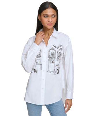 KARL LAGERFELD PARIS - Women's Shopping Girl Cotton Long-Sleeve Shirt