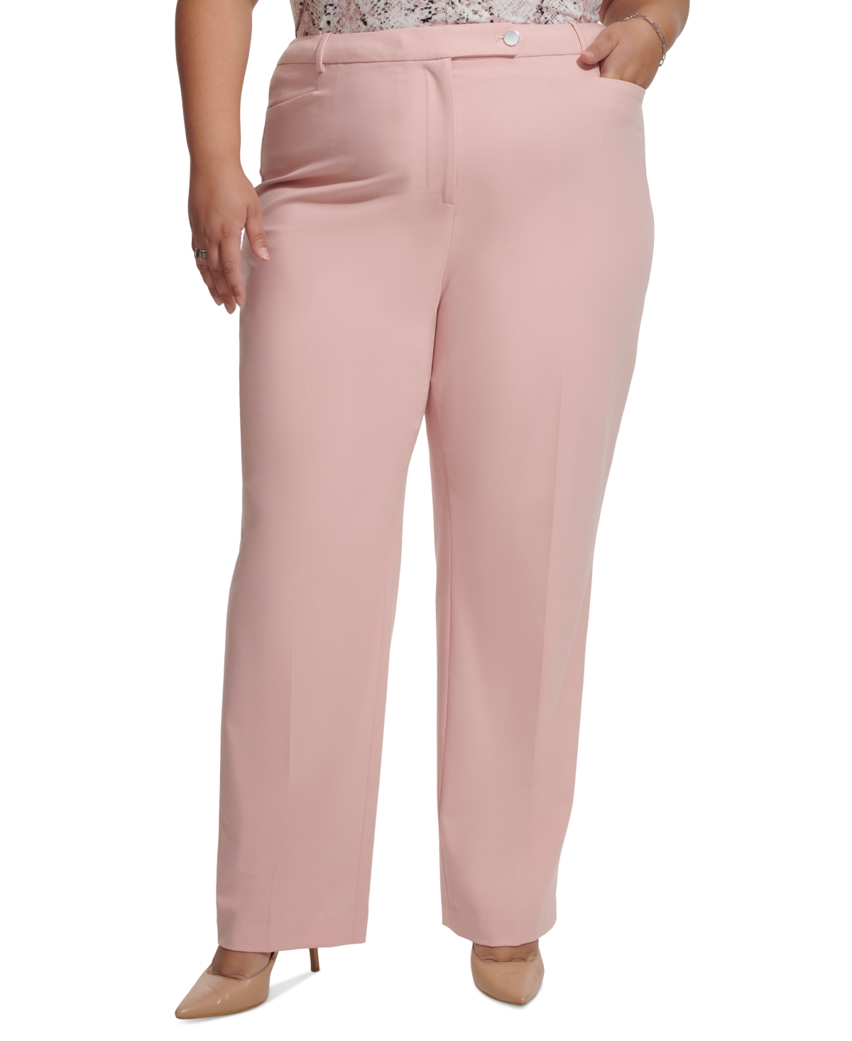 Shop Calvin Klein Plus Size Lux Modern-fit Pants In Silver Pink