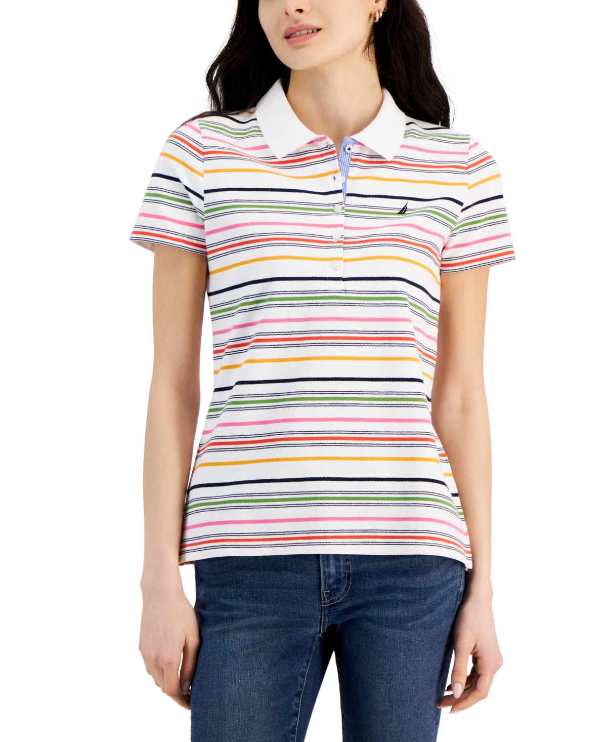 Women's Gateway Stripe Short-Sleeve Polo Shirt - Bright White Multi