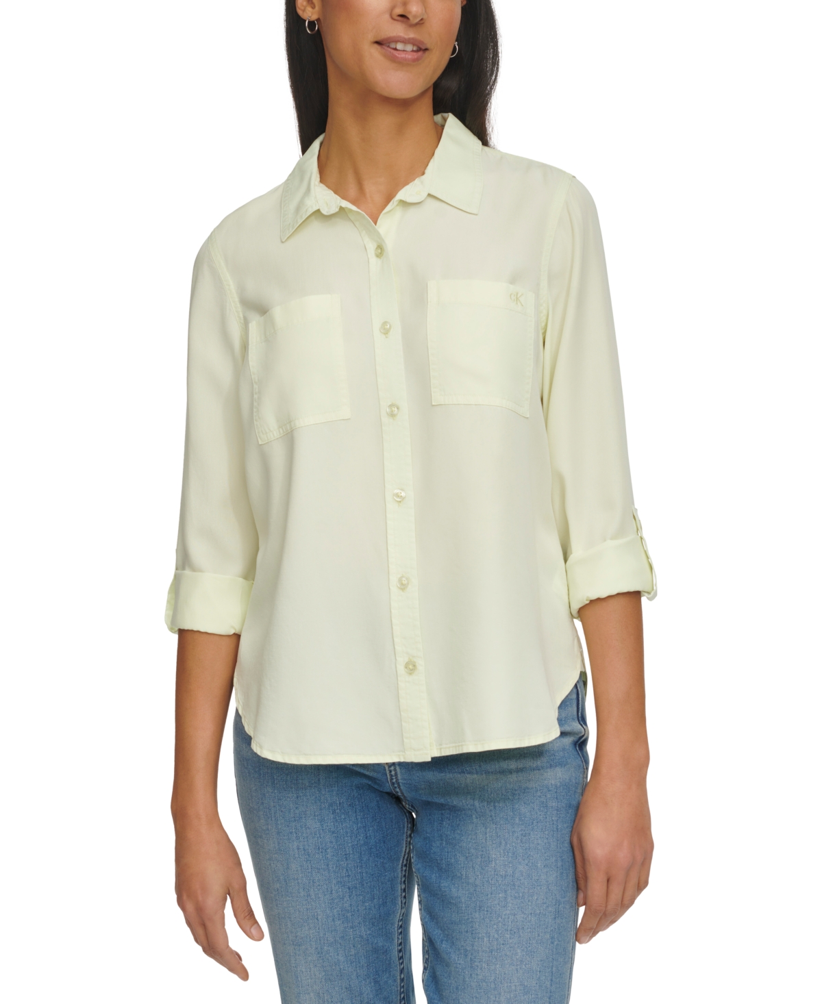 Calvin Klein Jeans Est.1978 Petite Classic Button-front Shirt In Iced Lime