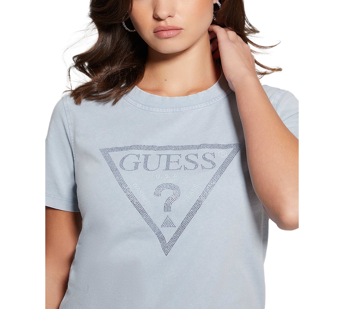 Shop Guess Women's Studded Logo Cotton Short-sleeve T-shirt In Arctic Sky