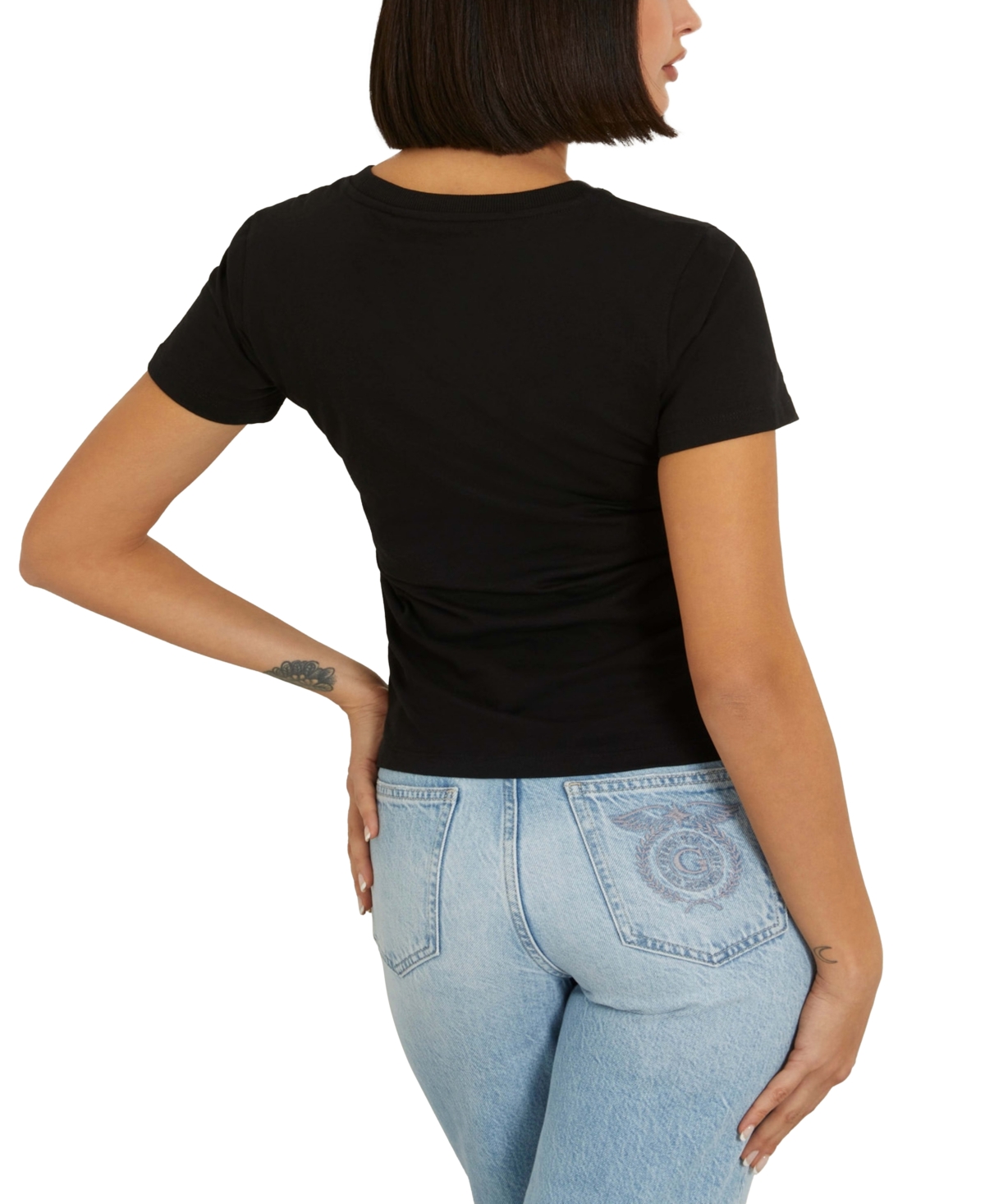 Shop Guess Women's Graphic Print Short-sleeve Cotton T-shirt In Jet Black A