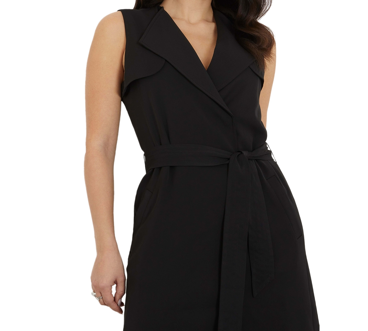 Shop Guess Women's Everly Sleeveless Belted Trench Dress In Jet Black