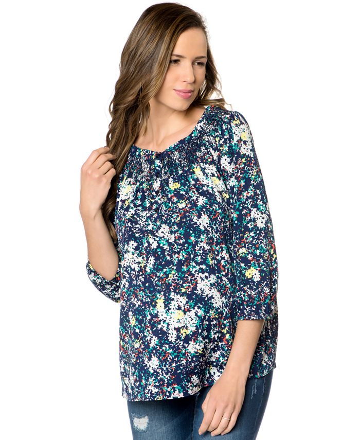 A Pea in the Pod Maternity Floral-Print Smocked Blouse & Reviews ...